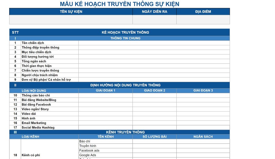Mẫu kế hoạch truyền thông 